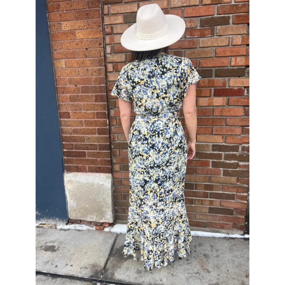 NEW Floral Print Wrap Ruffled Midi Dress LARGE - Picture 8 of 11